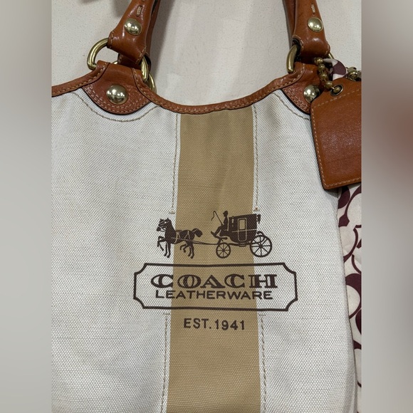 Coach Canvas Limited Edition  Bleecker Heritage Stripe Tote Y2K With Ties - Picture 4 of 13